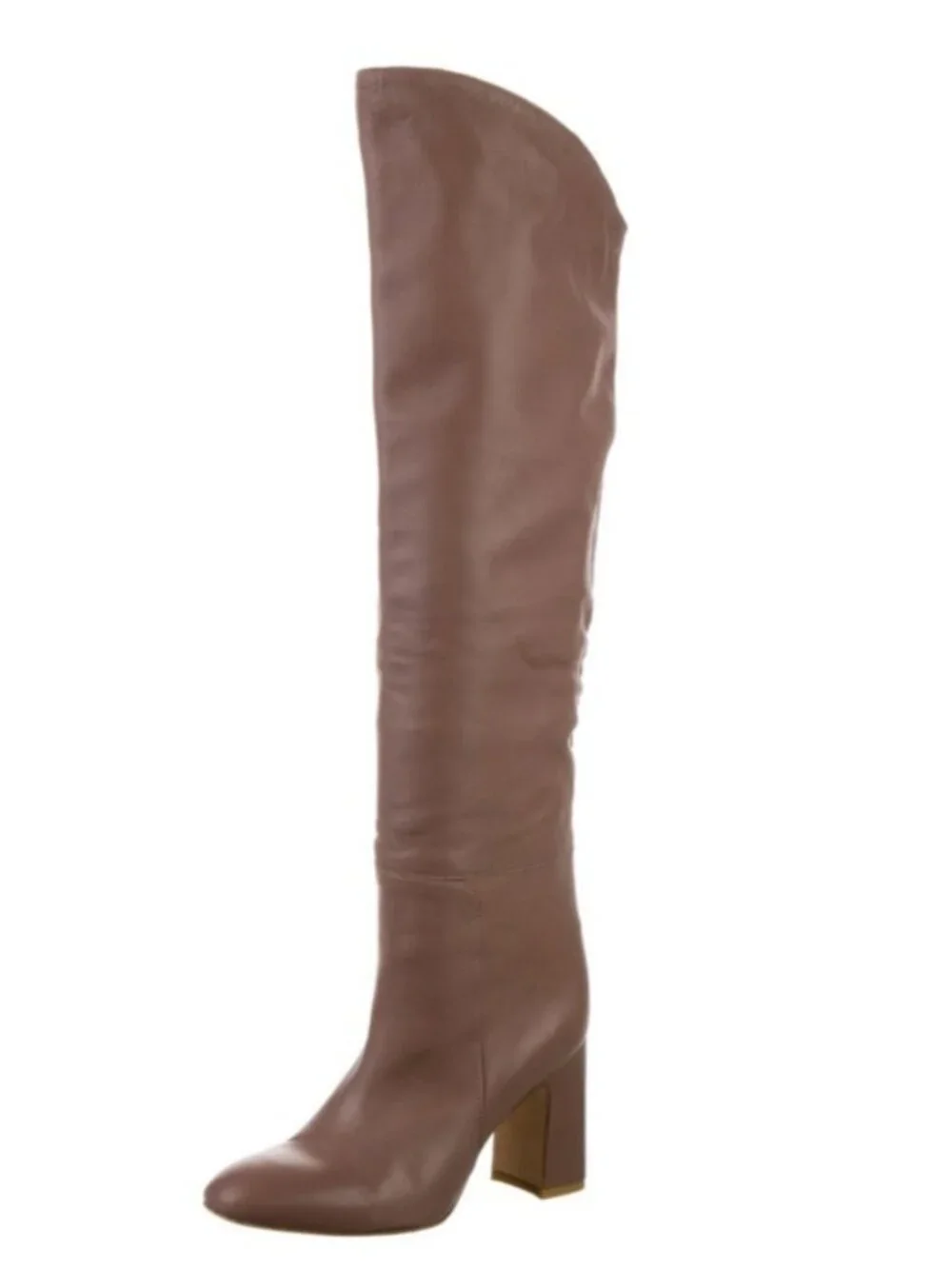 Stuart Weitzman Brown Leather Suede Cuff Knee High Boots Block Heel Size 9 Spain